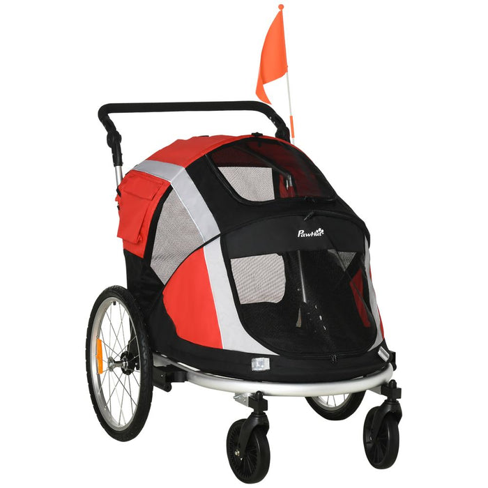 Versatile Dog Bicycle Trailer & Stroller with Safety Features - Red Pawhut