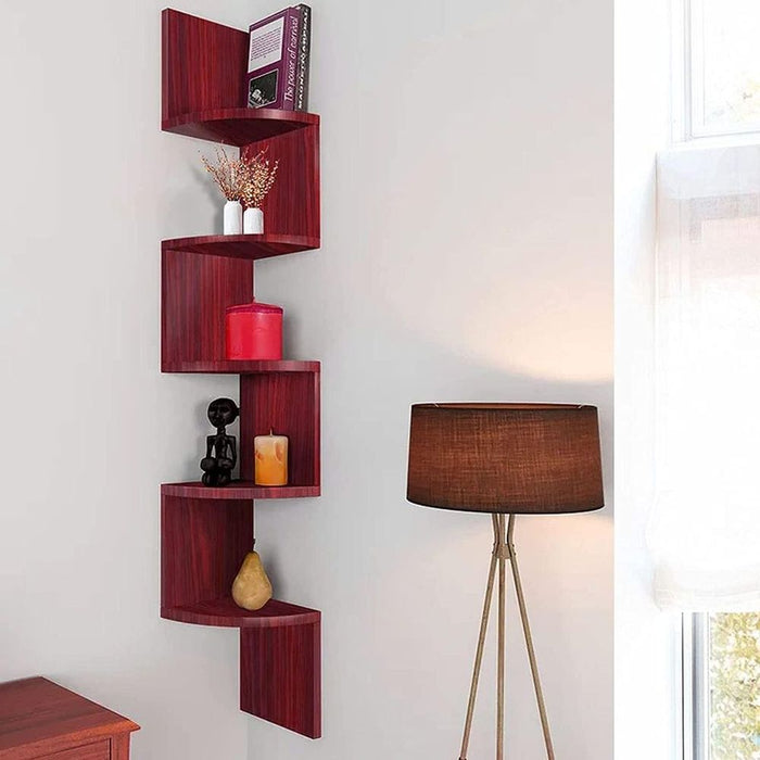 Space-Saving 5 Tier Rustic Corner Shelf - High-Quality & Versatile Storage Solution!