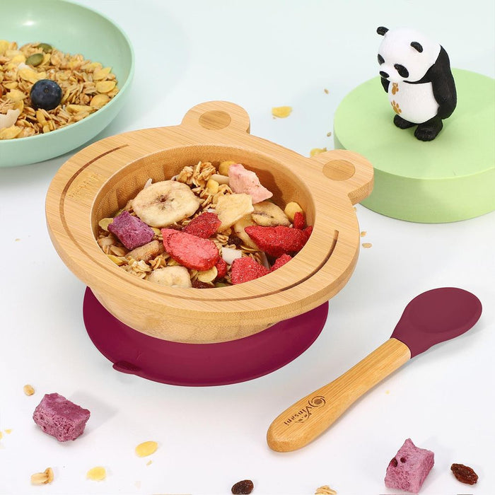 Frog Bamboo Bowl & Spoon Set - All-Natural, BPA-Free, Non-Slip - Perfect for Kids!