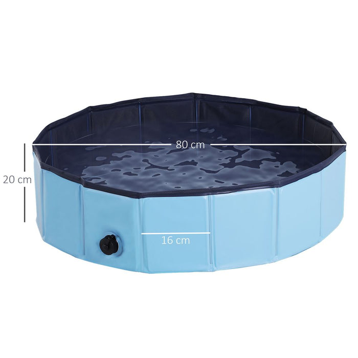 PawHut Foldable Dog Paddling Pool Pet Cat Swimming Pool Indoor/Outdoor Collapsible Summer Bathing Tub Shower Tub Puppy Washer (Φ80 × 20H cm, Blue), D01-003BU