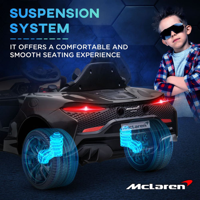 McLaren Licensed 12V Kids Electric Ride-On Car w/ Remote Control, Music - Black