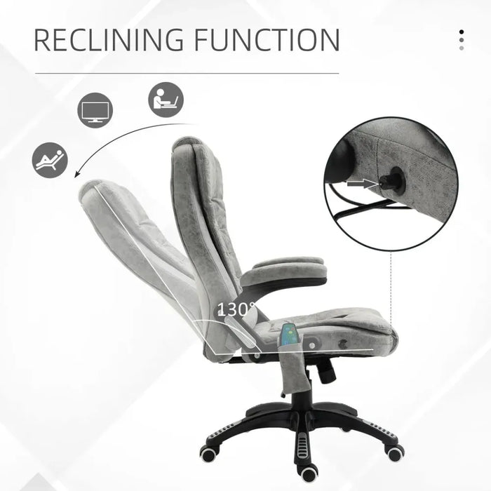 Executive Reclining Chair w/ Heating Massage Points Relaxing Headrest Grey