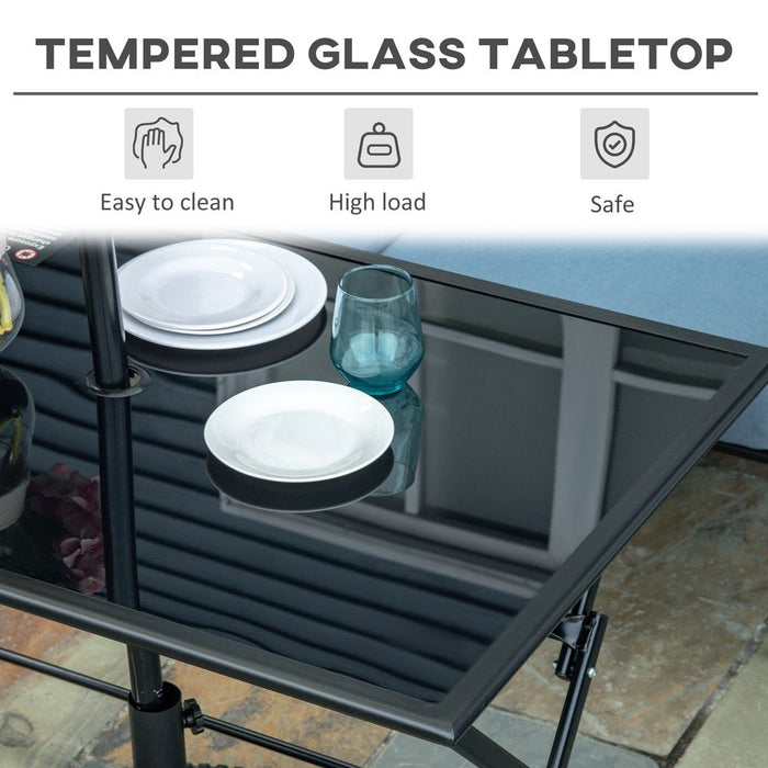 Premium Foldable Outdoor Table - Rectangular Glass Top - 110x70x70cm - Parasol Hole - Durable