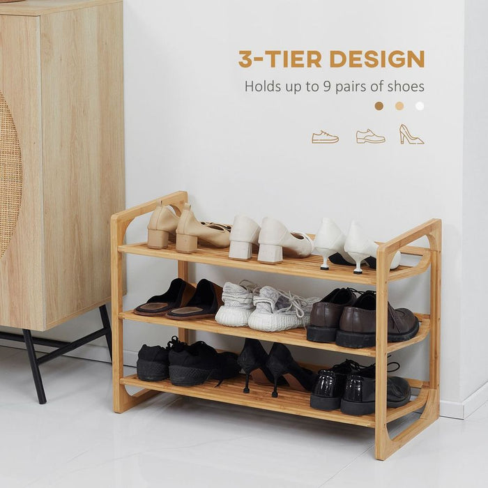 Bamboo Shoe Rack: 3-Tier Storage Shelf, Holds 9 Pair Shoes, Entryway Organizer