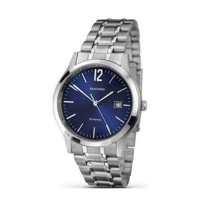 Sekonda Mens Basic Dated Blue Dial Stainless Steel Bracelet Watch - 3728