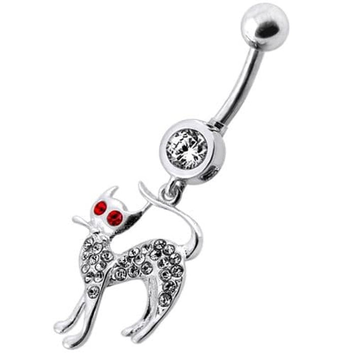 Fancy Jeweled Cat Dangling Navel Bar