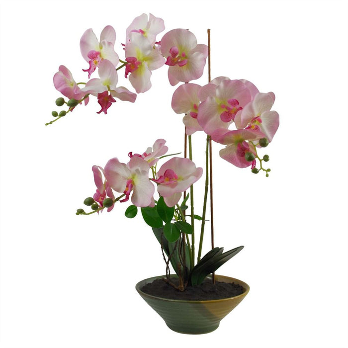 Captivating 65cm Artificial Orchid - Light Pink in Glazed Planter