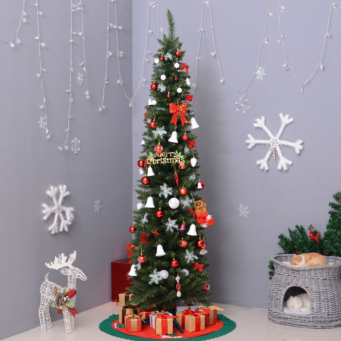 2.1m 7ft Artificial Pine Pencil Slim Christmas Tree 499 Branch Tips with Stand