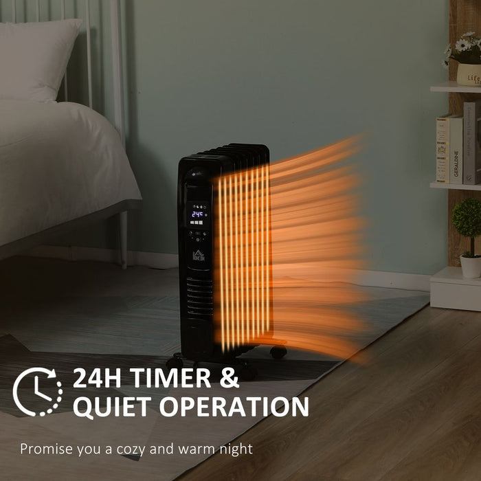 1500W Electric Oil Filled Radiator with LED Display - Portable Heater for Efficient Heating