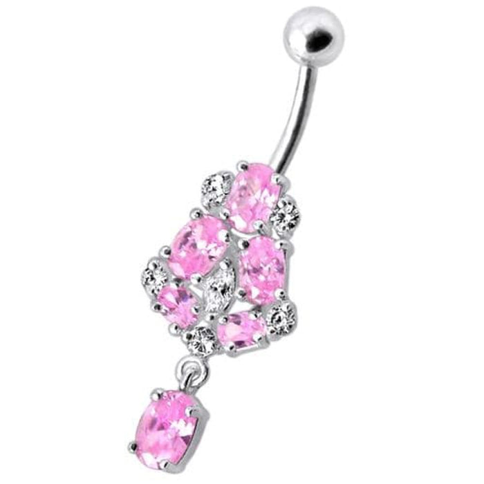 Silver Fancy Jeweled Dangling Navel Ring Body Jewelry