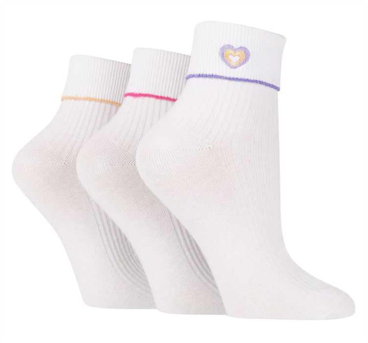 Wildfeet - 3 Pack Ladies Embroidered Turn Over Lounge Socks