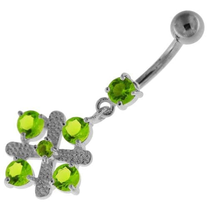 Fancy Jeweled Sterling Silver Navel Belly Button Bar