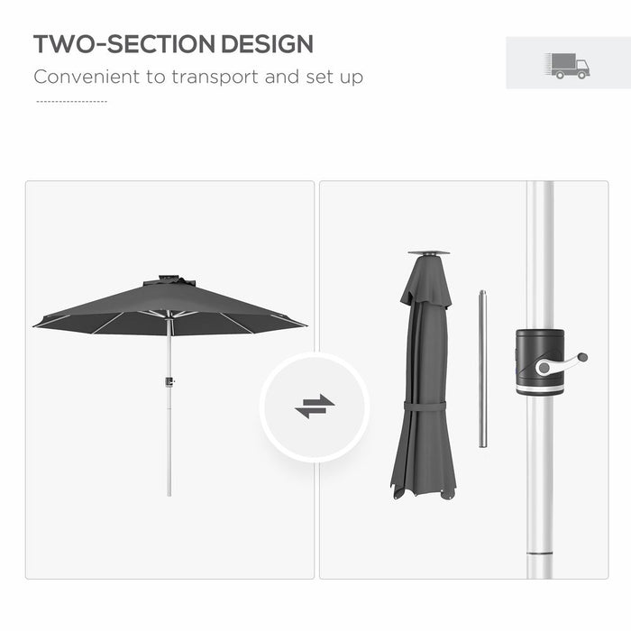 Solar Patio Umbrella w/ Lights, Outdoor Garden Parasol - Charcoal Grey | High-Quality & Versatile