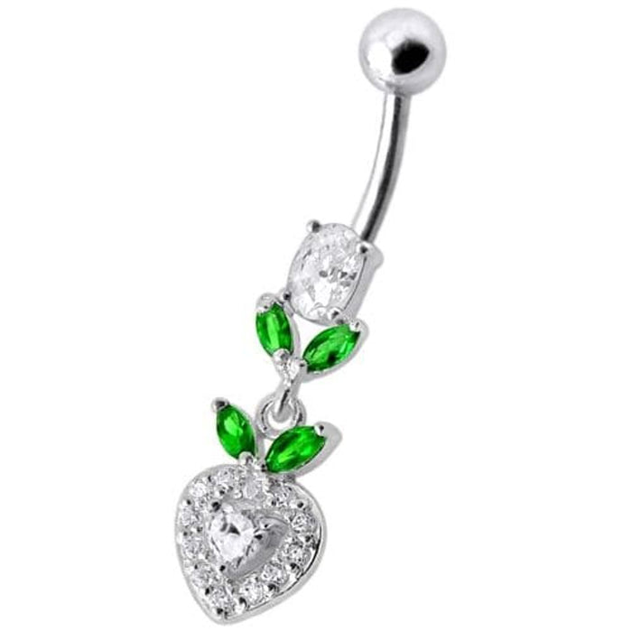 Fancy Multi Stone Leafs With  Heart Dangling Navel Ring