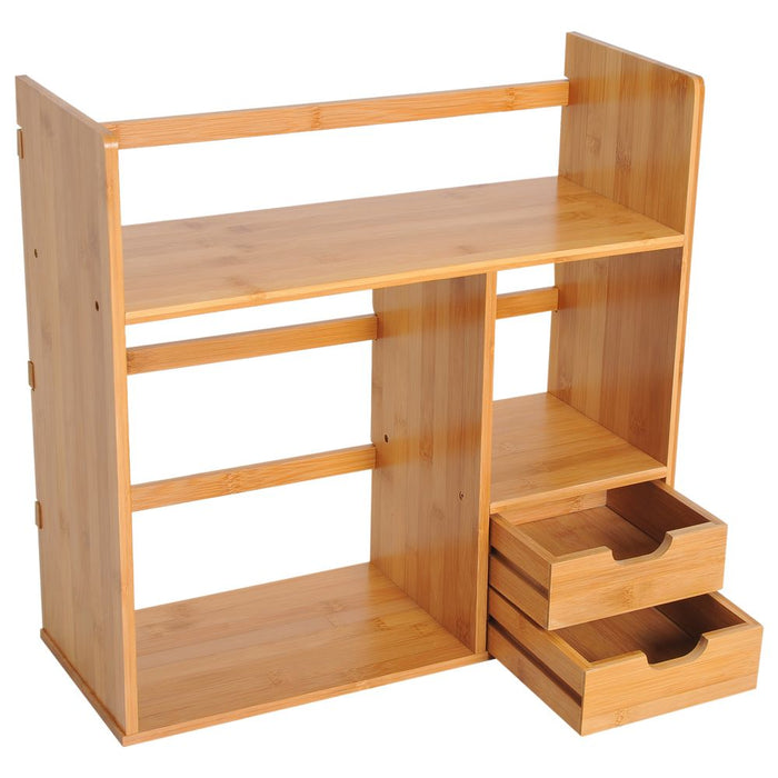 Desk Organiser Desktop Bookshelf 180 Degree Rotatable 2 Drawers Bamboo