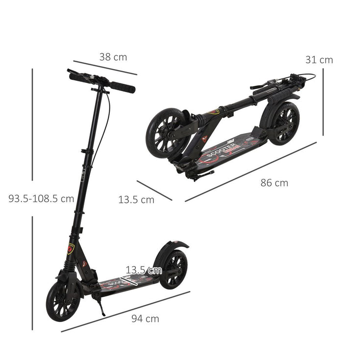 HOMCOM Adult Teens Kick Scooter Fold Adjust 14+ w/ Rear Wheel&Hand Brake Black