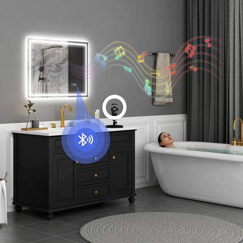 HOMCOM 600 x 800 mm Bathroom Mirror with Bluetooth Lights Demister Pad