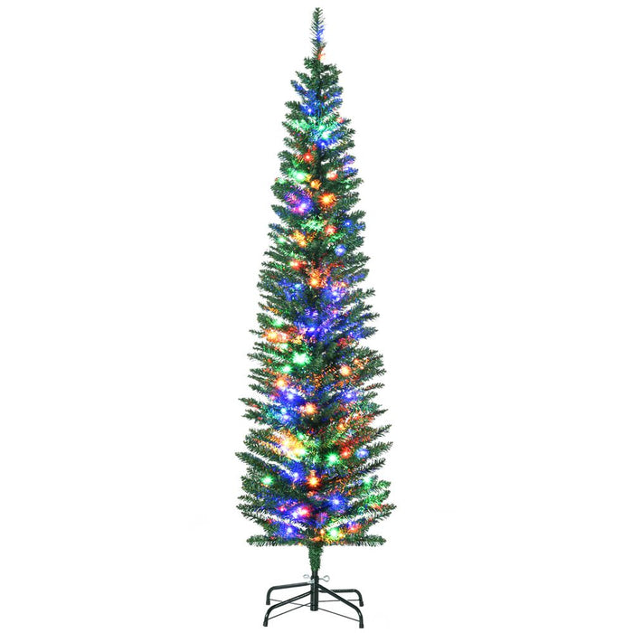 HOMCOM 6ft Artificial Pencil Christmas Tree with Colourful Lights, Steel Base