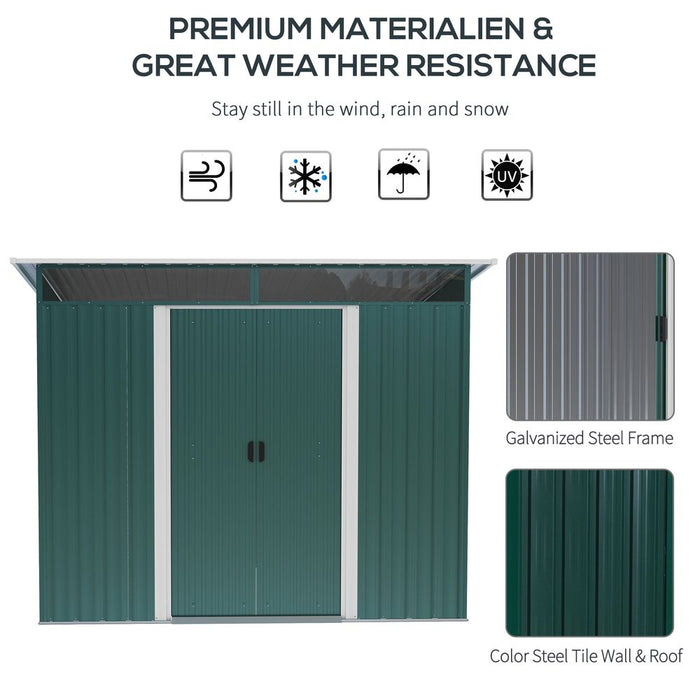 Outsunny Metal Garden Shed - Spacious & Protective Storage - 260x194x200cm Green