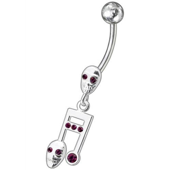 Fancy Skeleton Jeweled Dangling SS Bar Belly Ring 