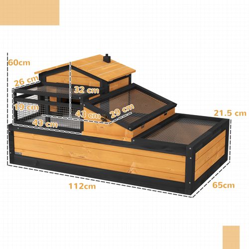 PawHut Wooden Tortoise House Indoor Outdoor w/ Balcony, Tray, Openable Roof