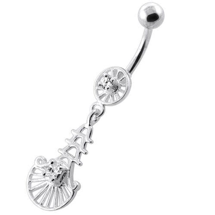 Fancy Jeweled sterling silver belly bar