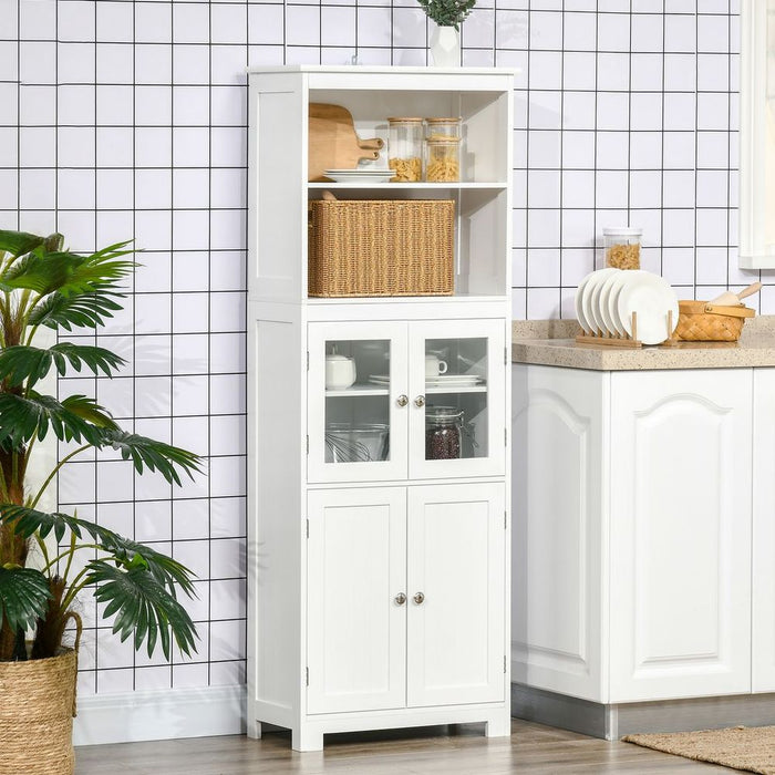 HOMCOM Kitchen Storage Cabinet w/ Adjustable Shelves, Glass Doors, White