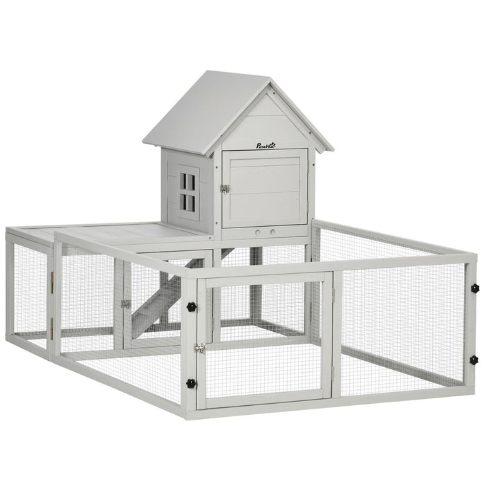 PawHut Rabbit Hutch Guinea Pig Cage w/ Slide-Out Tray, Fenced Area