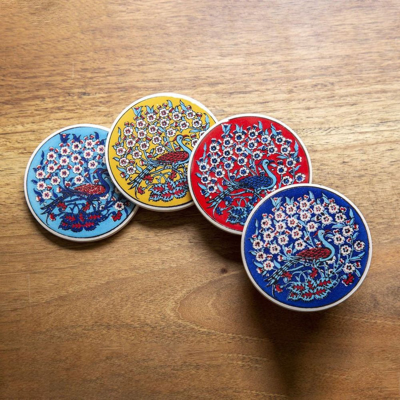 Ceramic Coaster Peacock Red 10cm