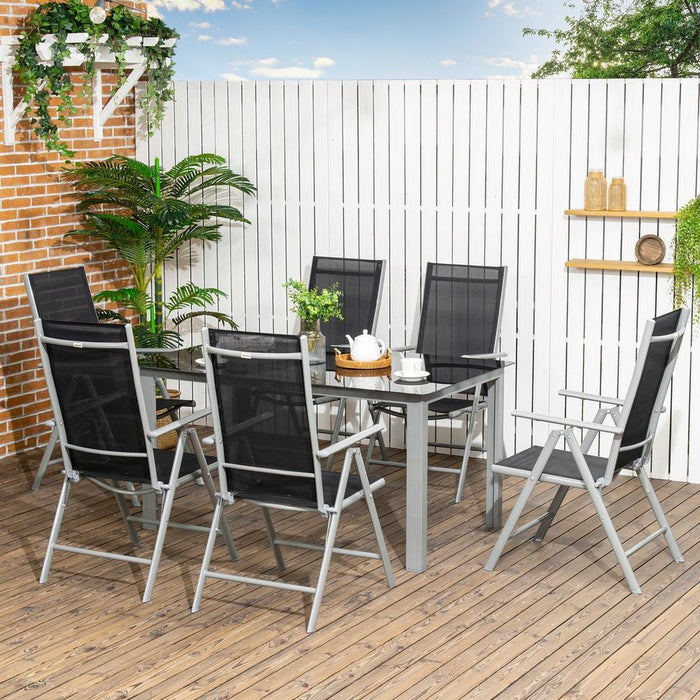 Premium Quality 7pc Outdoor Dining Set - Folding Chairs, Aluminum Table - Patio Furniture