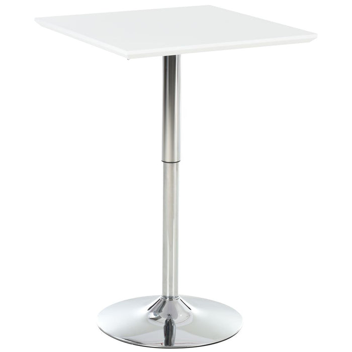 HOMCOM Square Height Adjustable Bar Table Counter Pub Desk with Metal Base for Home Bar, Dining Room, Kitchen, White