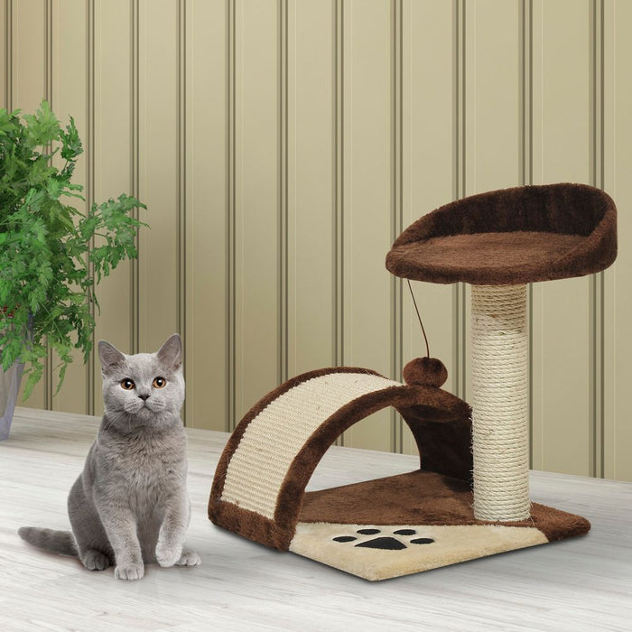 PawHut Cat Tree Scratching Scratcher Post Kitten Activity Centre Climber Hanging Ball Brown