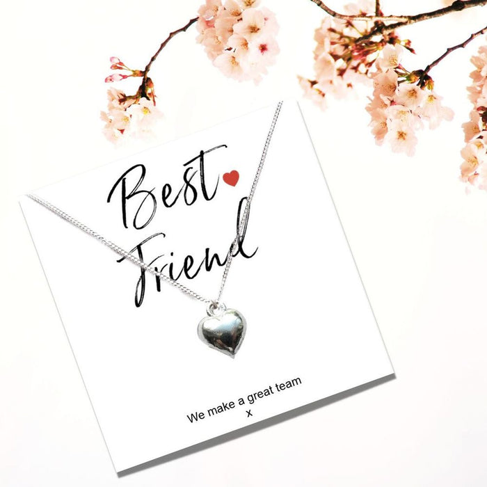 Best Friend Silver Heart Necklace & Message Card