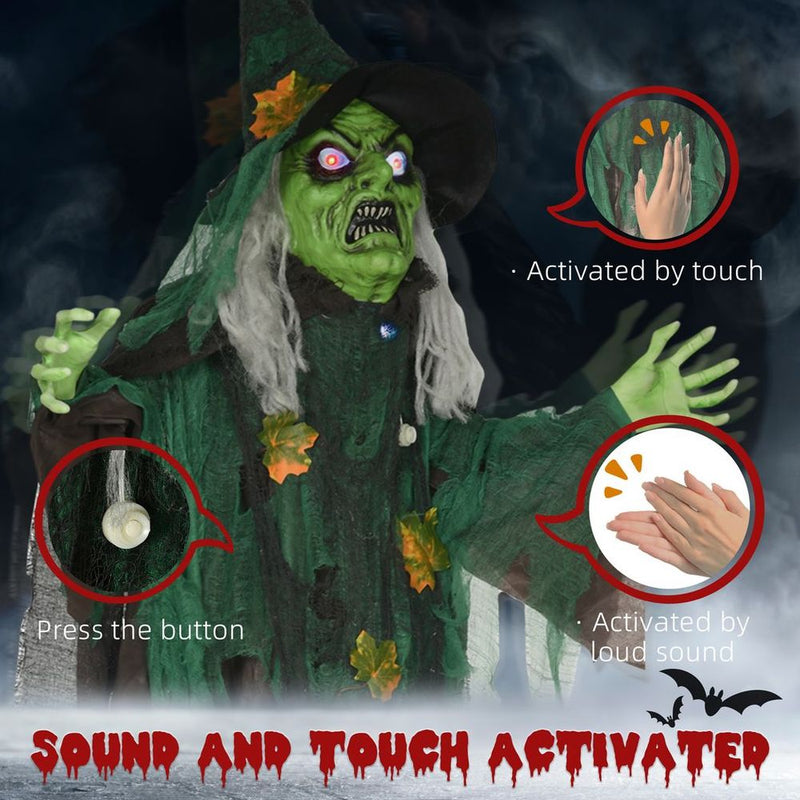 HOMCOM 6ft Outdoor Halloween Witch Prop Decoration with Light Up Eyes and Heart