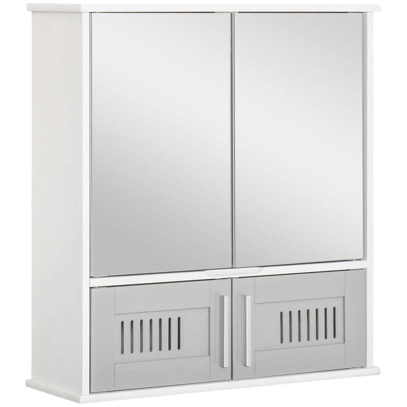 Grey Bathroom Mirror Cabinet, Wall Storage with Double Doors - High Quality & Stylish Design