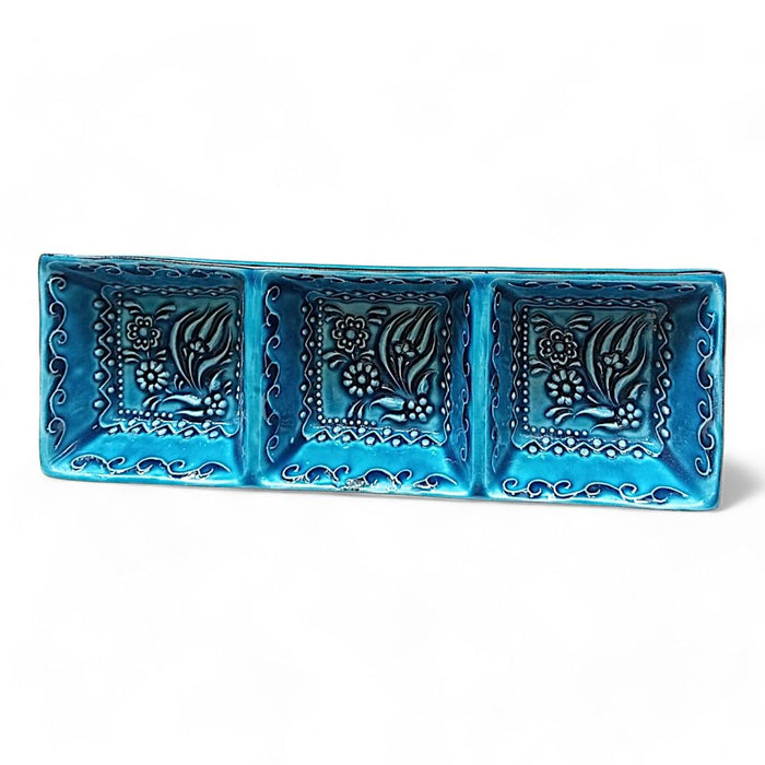 3-in-1 Blue Square Snack and Dip Bowl, Divided Servings