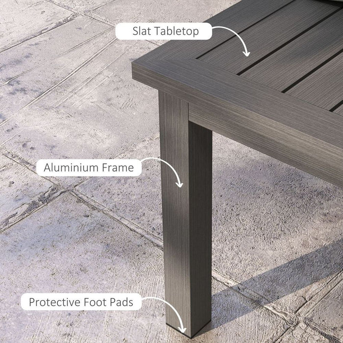 Premium Outsunny Aluminium Outdoor Coffee Table - Brown Wood Grain - Sturdy & Stylish - Protect the Patio - Foot Pads