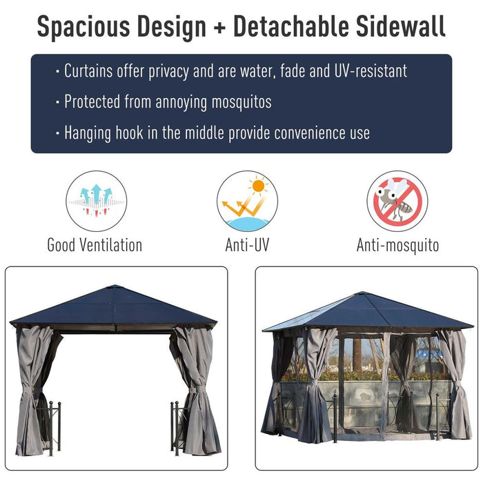 3m x 3m Outdoor Gazebo w/ Curtains - Aluminium Alloy & Dark Grey - High Quality