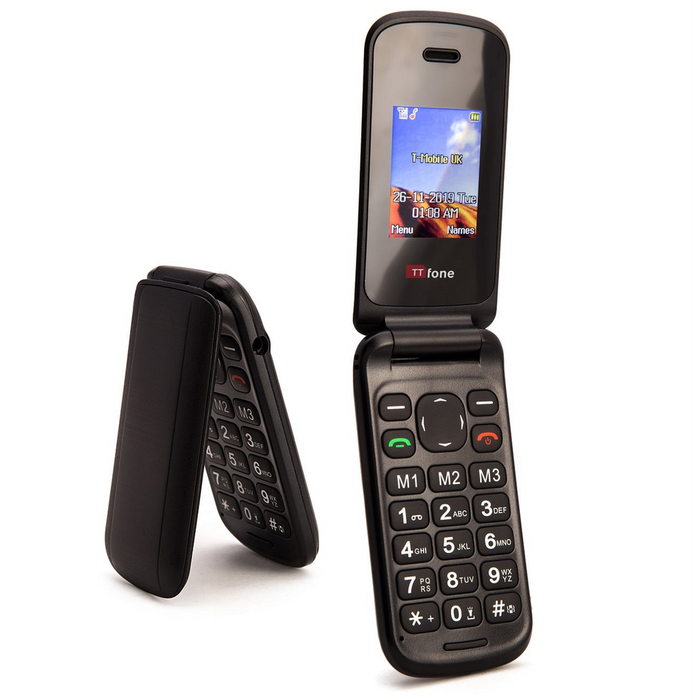 TTfone Black Flip Big Button GSM Mobile Phone - Cheap & Simple - Charger Included