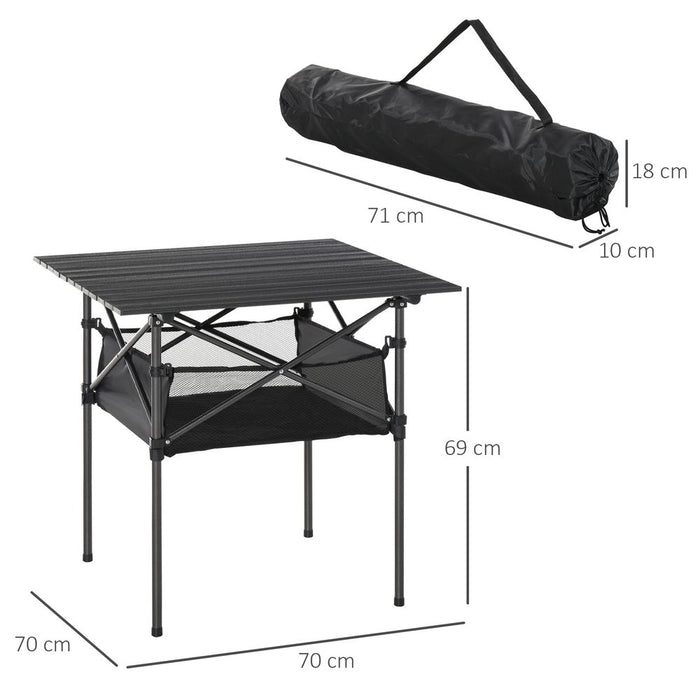 Portable Aluminum Camping Table with Roll-Top, Folding Design, Mesh Bag - High-Quality & Easy to Carry