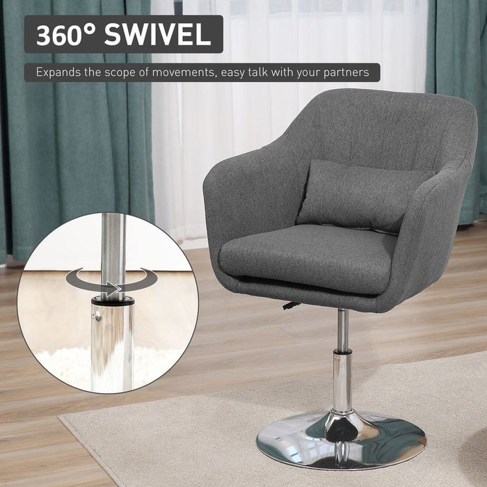 HOMCOM Retro Swivel Tub Chair: Stylish Dark Grey Linen, High-Quality Steel Frame, Cushion Seat