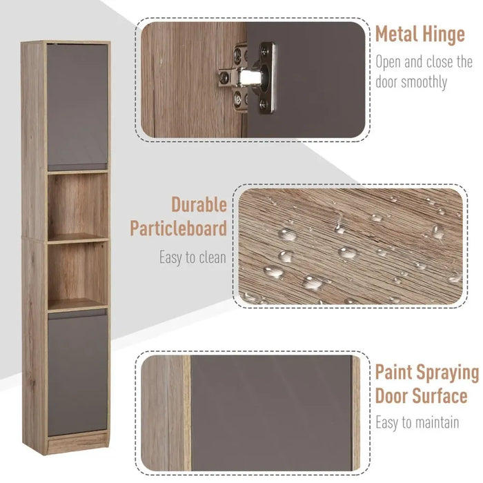 170cm Freestanding Storage Cabinet Slimline Unit w/ 2 Cupboards 2 Compartments