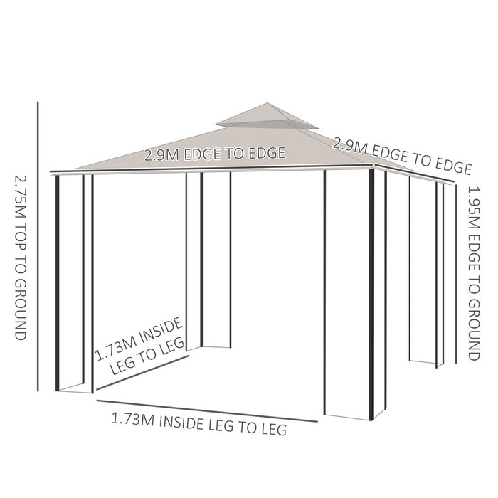 Outsunny Metal Gazebo Beige - Waterproof & UV Resistant - 3m x 3m - With Sides