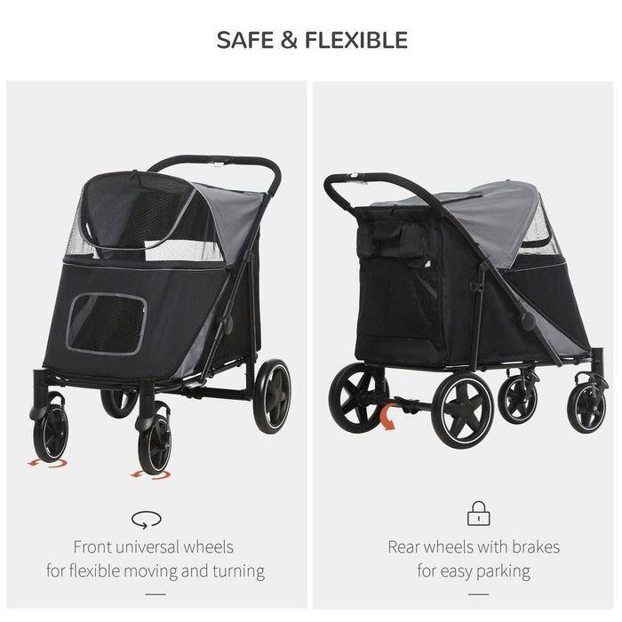 PawHut Foldable Dog Carriage w/ Universal Wheels - Black