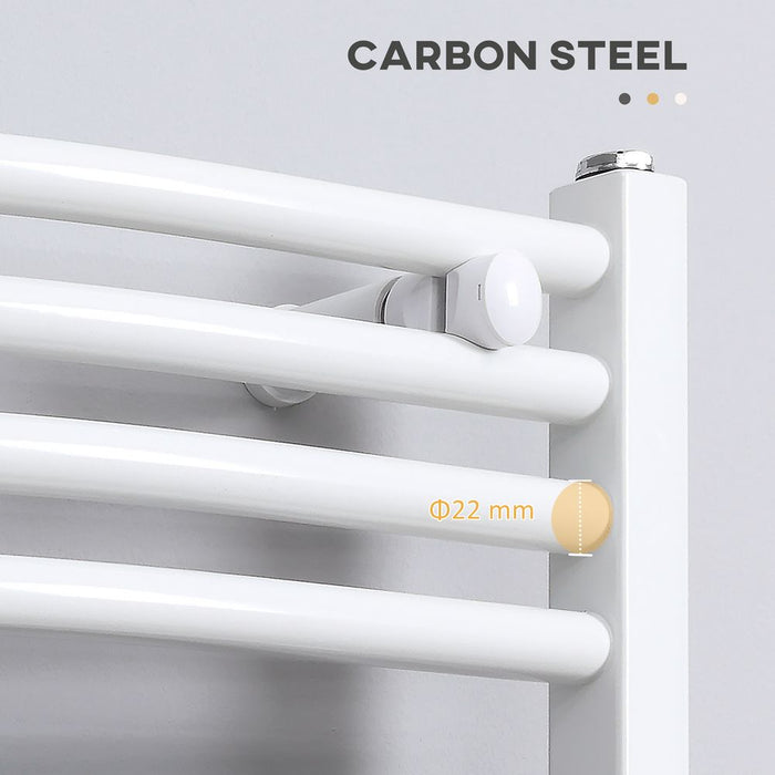 HOMCOM Curved Heated Towel Rail, Hydronic Bathroom Ladder Radiator Towel Warmer For Central Heating 600mm x 1200mm, White