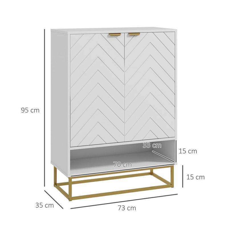 HOMCOM Shoe Cabinet with 2 Chevron Doors, Adjustable Shelf for 12 Pairs