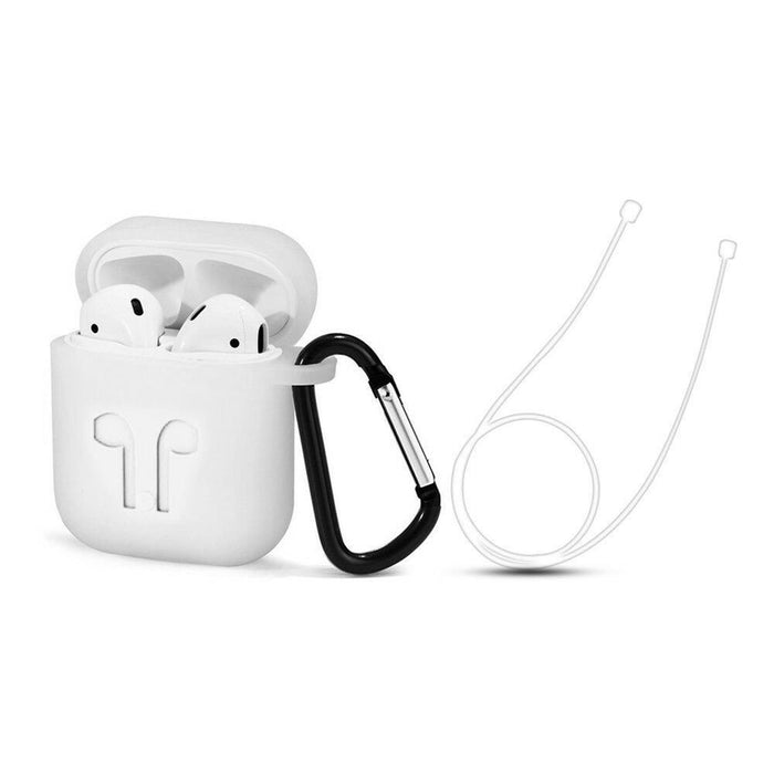 White Airpod Case: Impact Resistant, Carabiner, Rope