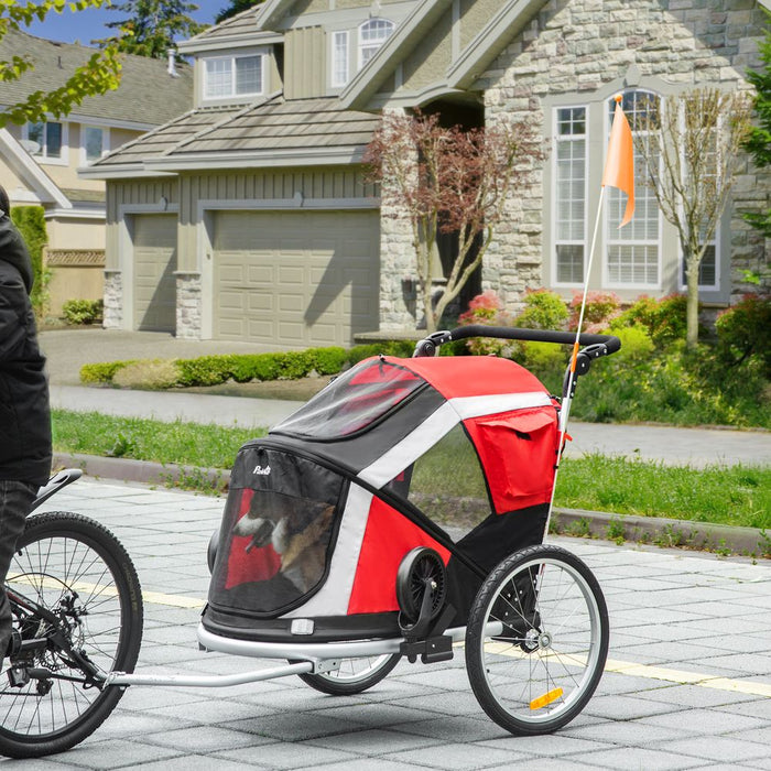 Versatile Dog Bicycle Trailer & Stroller with Safety Features - Red Pawhut