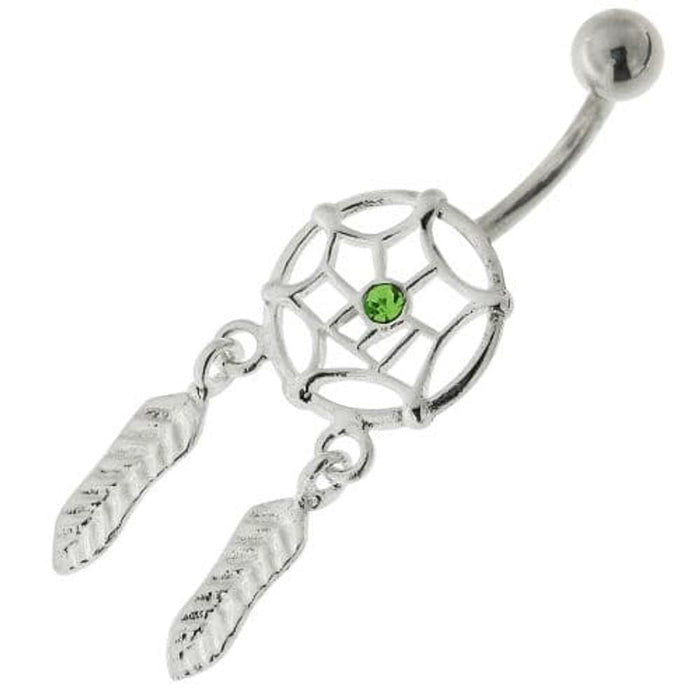 Center Jeweled Dream Catcher Sterling Silver Belly Button Ring