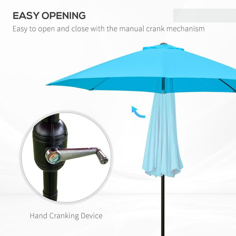Premium Outsunny 2.6M Patio Umbrella - Sunshade Canopy w/ Tilt and Crank - High-Quality & Durable - Blue